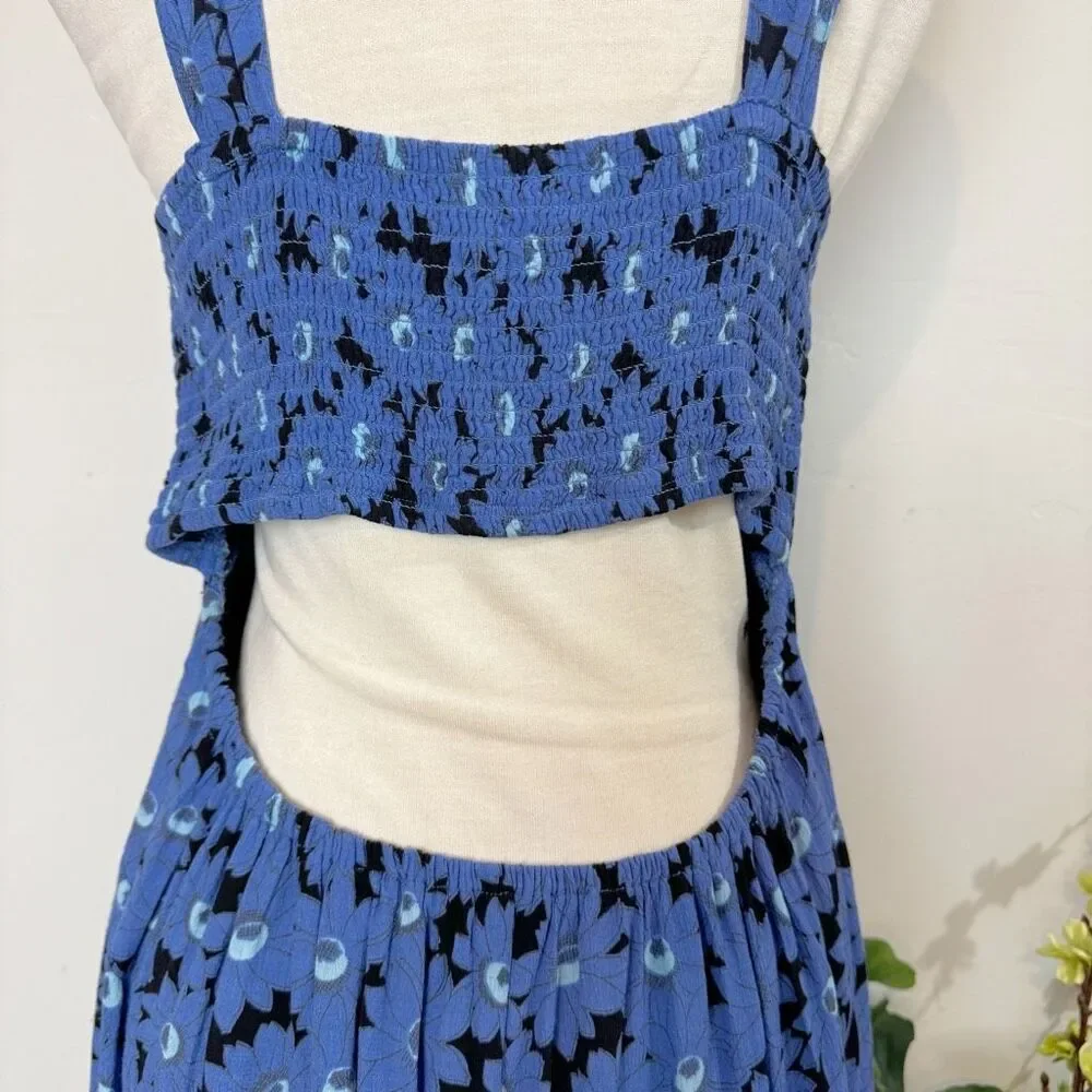 FREE PEOPLE * Rosalee Midi Dress | large | blue floral - Picture 7 of 10